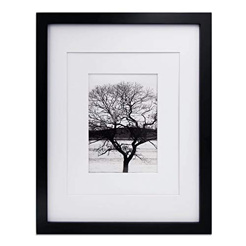 Product Cover Egofine 11x14 Picture Frame Black - Photo Frame Made of Solid Wood for Table Top Display Pictures 5x7/8x10 with Mat or 11x14 Without Mat - with Wall Mounting Hardware