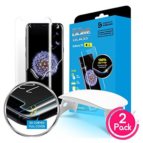 Product Cover Galaxy S9 Screen Protector, [Dome Glass] Full Coverage 3D Curved Tempered Glass Shield [Liquid Dispersion Tech] Easy Install by Whitestone for Samsung Galaxy S9 (2018) - 2 Pack