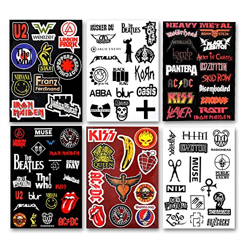 Product Cover Laptop Stickers 92pcs Assorted Punk Rock Music Band Vinyl Laptop Car Bumper Stickers 6 Pack