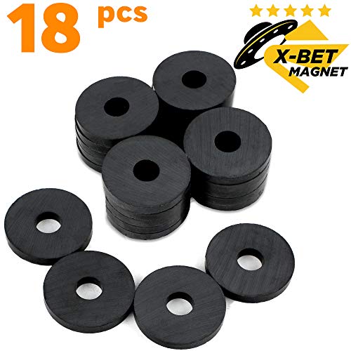 Product Cover Ferrite Ring Magnets with Holes - 1.2 Inch (31mm) Round Disc Donut Magnets - Circle Hole Magnets - Perfect Ceramic Circular Magnets for Crafts and DIY - 18 PCs in Box