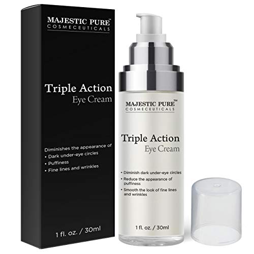 Product Cover Triple Action Eye Cream by Majestic Pure - with Vitamin K - Eye Gel Cream Reduces the Appearance of Wrinkles, Dark Circles, Puffiness and Under Eye Bags - 1 fl oz