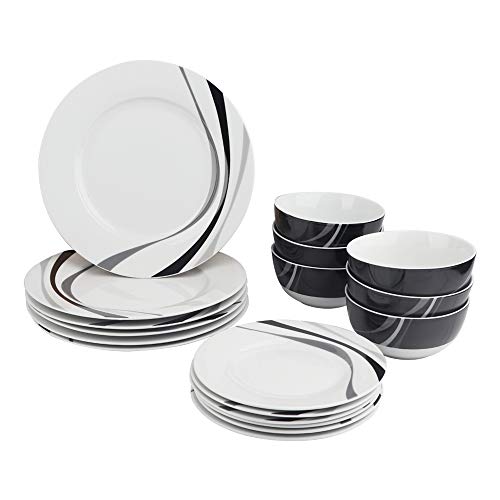 Product Cover AmazonBasics 18-Piece Kitchen Dinnerware Set, Dishes, Bowls, Service for 6, Swirl
