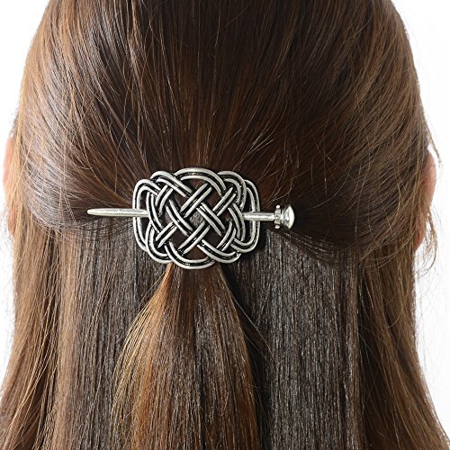 Product Cover Viking Celtic Hair Slide Hairpins- Viking Hair Accessories Celtic Knot Hair Barrettes Antique Silver Hair Sticks Irish Hair Decor for Long Hair Jewelry Braids Hair Clip With Stick (ID-HH)