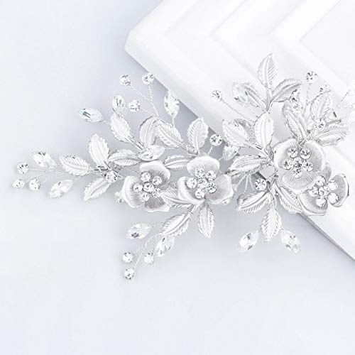 Product Cover SWEETV Rhinestone Wedding Clip Silver - Bridal Comb Barrette Handmade Flower Clip Head Pieces for Women