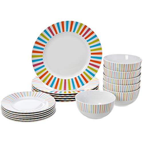 Product Cover AmazonBasics 18-Piece Kitchen Dinnerware Set, Plates, Dishes, Bowls, Service for 6, Sunburst