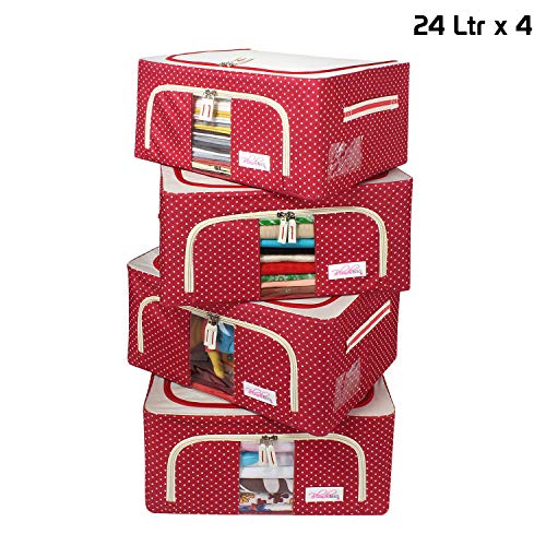 Product Cover BlushBees® Living Box - Cloth Organizer Boxes, Saree Cover - 24 Litre, Pack of 4, Polka Dots Red