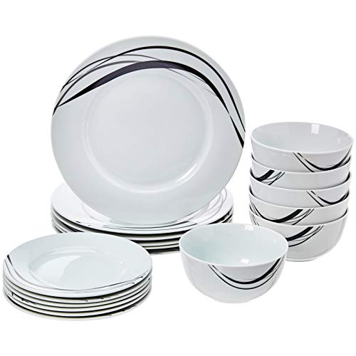 Product Cover AmazonBasics 18-Piece Kitchen Dinnerware Set, Dishes, Bowls, Service for 6, Half Moon