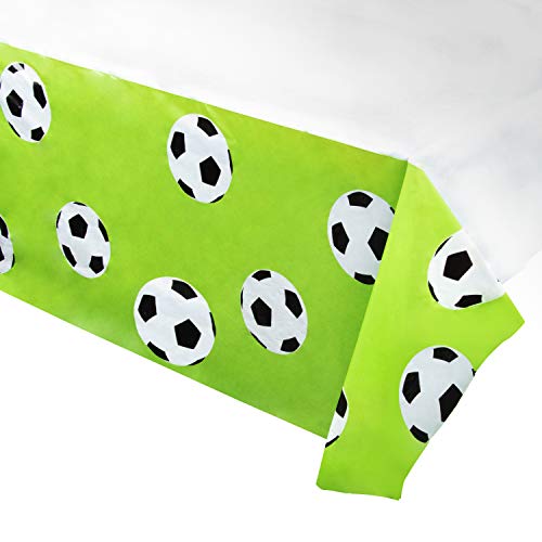 Product Cover Juvale Soccer Plastic Tablecloth - 3-Pack 54 x 108-Inch Soccer Ball Disposable Table Cover, Fits up to 8-Foot Long Tables, Game Day Party Decoration Supplies, 4.5 x 9 Feet
