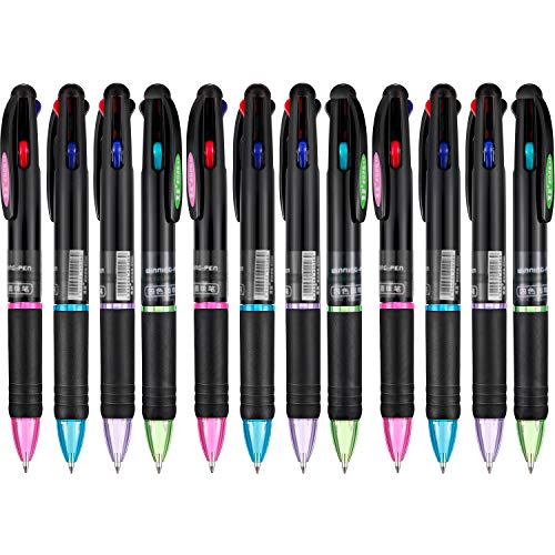 Product Cover Retractable Ballpoint Pens Multicolor Pens 4 Colors Ink (Black, Blue, Red and Green) Gel Ink Ball Point Pens (12 Pack, Color 1)