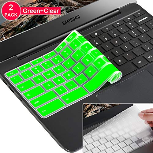 Product Cover [2 Pack]Samsung chromebook 4 keyboard cover skin for Samsung Chromebook 11.6/15.6 inch Chromebook 2 XE500C12, Chromebook 3 XE500C13,Chromebook Plus V2 2-in-1 XE520QAB 12.2(Clear and Green)