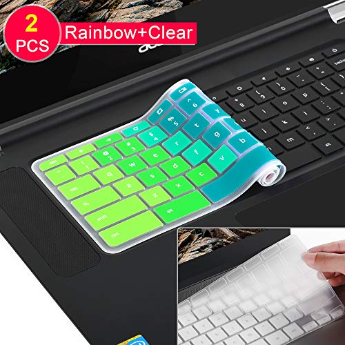 Product Cover [2 Pack]Keyboard Cover Skin compatible Acer chromebook R11 11.6 inch CB3-131 CB3-132,CB5-132T,CB3-131,Chromebook R 13 keyboard cover, CB5-312T,Chromebook 15,CB3-531 CB3-532 CB5-571 C910,Rainbow+clear