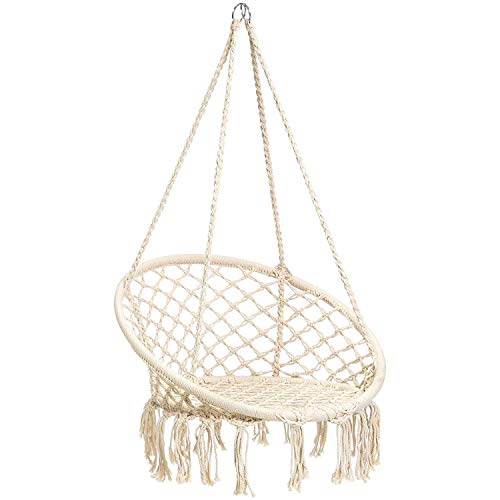 Product Cover CCTRO Hammock Chair Macrame Swing,Boho Style Rattan Chair Hanging Macrame Hammock Swing Chairs for Indoor/Outdoor Home Patio Porch Yard Garden Deck,265 Pound Capacity (C Beige)