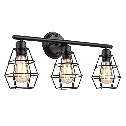 Product Cover KOONTING 3-Light Industrial Bathroom Vanity Light, Metal Wire Cage Wall Sconce, Vintage Edison Wall Lamp Light Fixture for Bathroom, Dressing Table, Mirror Cabinets, Vanity Table.