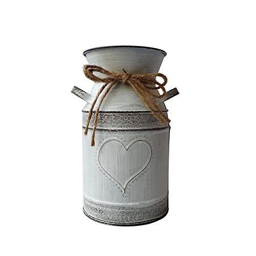 Product Cover SHDAO French Style Country Rustic Primitive Jug Vase Pitcher Vase Galvanized Milk Can for Wedding Decor -7.5 inch
