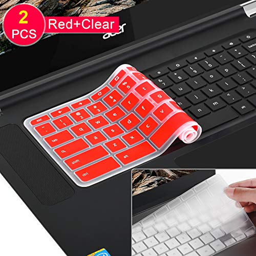 Product Cover [2 Pack] Keyboard Cover Skin for 2018/2017 Newest Acer Premium R11 Chromebook R 11 CB3-131 CB3-132,CB5-132T,CB3-131,Chromebook R 13 CB5-312T,Chromebook 15,CB3-531 CB3-532 CB5-571 C910,Clear+red