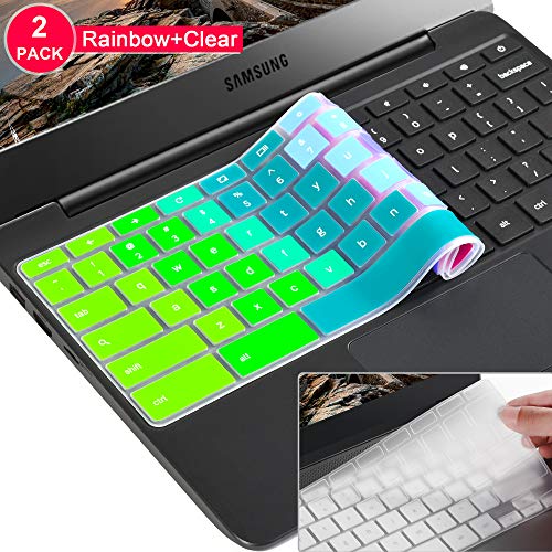 Product Cover [2 Pack] Samsung chromebook 4 Keyboard Cover Skin for Samsung Chromebook 11.6/15.6 inch Chromebook 2 XE500C12, Chromebook 3 XE500C13,Chromebook Plus V2 2-in-1 XE520QAB 12.2(Clear and Rainbow)