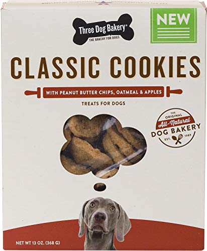 Product Cover Three Dog Bakery Classic Cookies Oatmeal/Peanut Butter With Apple Treats For Dogs, 13 Oz
