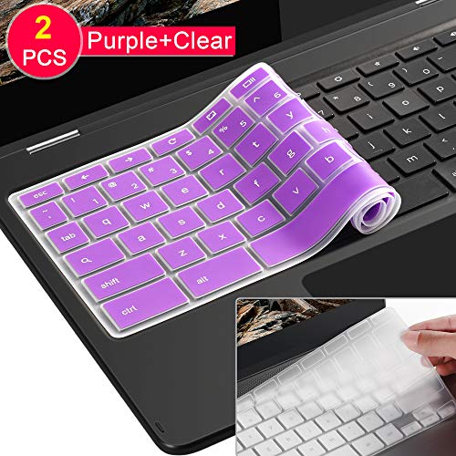 Product Cover [2 Pack ] Lapogy Keyboard Cover Skin for Samsung Chromebook Plus(12.3 inch)/Samsung Chromebook Pro(12.3 inch),Chromebook Plus XE513C24,Chromebook Pro XE513C24(Clear and Purple)