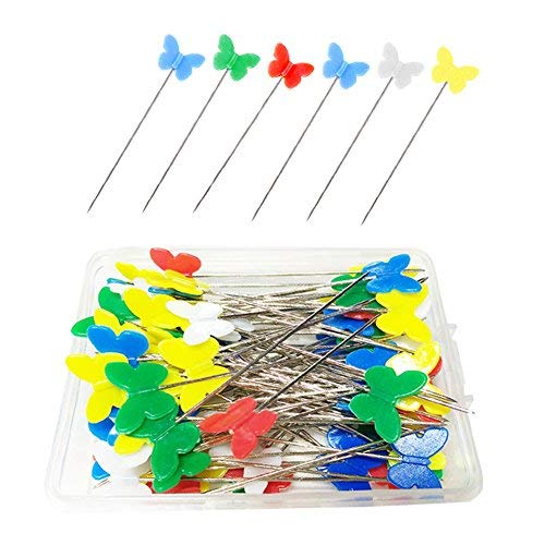 Product Cover Straight Pins Butterfly Head Decorative Pins Quilting Pins (About 100 PCS) for Sewing Wedding Dressmaking Patchwork DIY Arts & Crafts Projects with Transparent Plastic Box - Multicolor