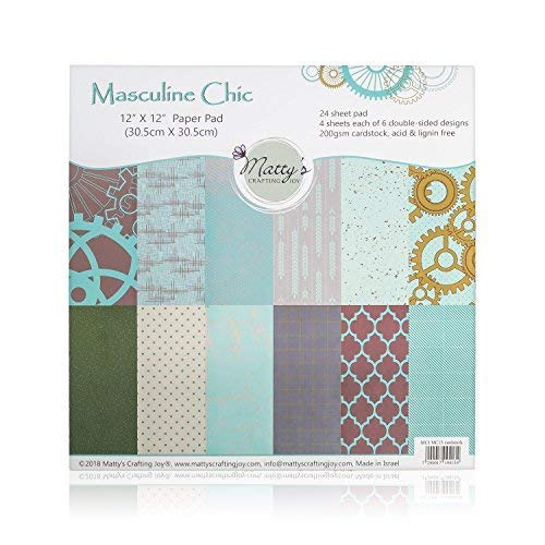 Product Cover Matty's Crafting Joy Masculine Chic - 12x12 Double Sided Turquoise Scrapbook Paper Pad, 24 Light Teal Blue Patterned Cardstock Paper Pack