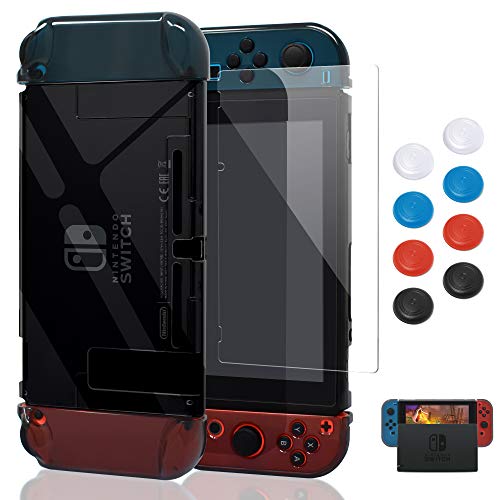 Product Cover Case for Nintendo Switch,Fit The Dock Station, Protective Accessories Cover Case for Nintendo Switch and Joy-Con Controller - Dockable with a Tempered Glass Screen Protector,Crystal Clear Black