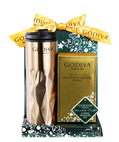 Product Cover Thoughtfully Gifts, Godiva Coffee Travel Set, Includes Travel Mug with Lid and Package of Chocolate Truffle Coffee