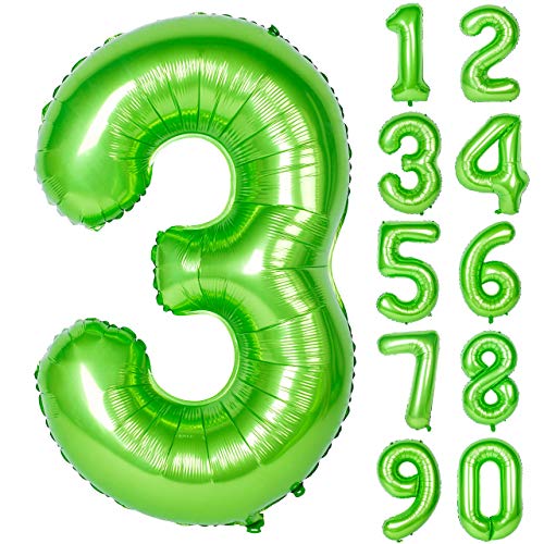 Product Cover 40 Inch Green Large Numbers 0-9 Birthday Party Decorations Helium Foil Mylar Big Number Balloon Digital 3