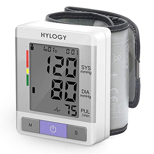 Product Cover Wrist Blood Pressure Monitor HYLOGY Blood Pressure Cuff Fully Automatic High Blood Pressure Machine with Irregular Heartbeat Monitoring, Adjustable Wrist Cuff and Portable Case (White)