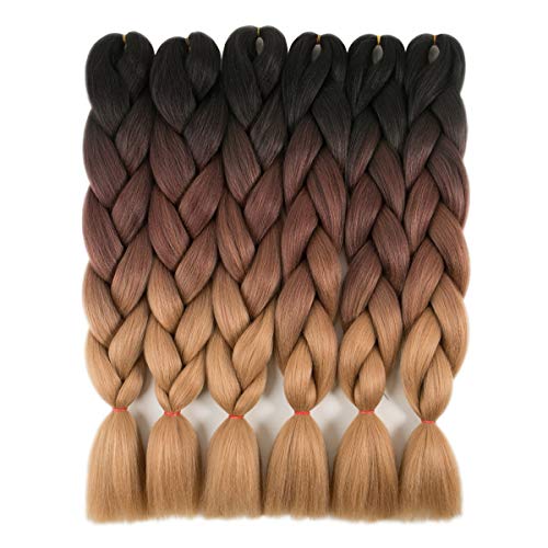 Product Cover 6 Packs Ombre Braiding Hair Kanekalon Synthetic Braiding Hair Extensions 24 inch Black-Dark brown-Light brown