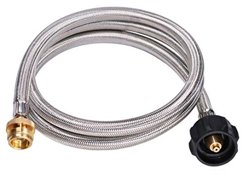 Product Cover DozyAnt 5 Feet Stainless Steel Braided Propane Adapter Hose 1 lb to 20 lb Converter Replacement for QCC1 / Type1 Tank Connects 1 LB Bulk Portable Appliance to 20 lb Propane Tank - Safety Certified