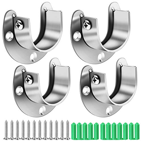 Product Cover Hysagtek 4 Pcs Closet Rod Holder Support U Shaped Rod Socket Flange Set Heavy Duty Closet Pole Rod End Supports for Closet Shower Curtain Rod, Stainless Steel, 2 Sizes (1