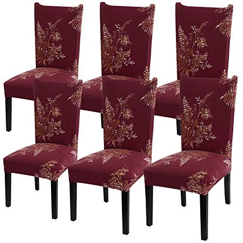 Product Cover Fuloon 6 Pack Super Fit Stretch Removable Washable Short Dining Chair Protector Cover Seat Slipcover for Hotel,Dining Room,Ceremony,Banquet Wedding Party (Red)