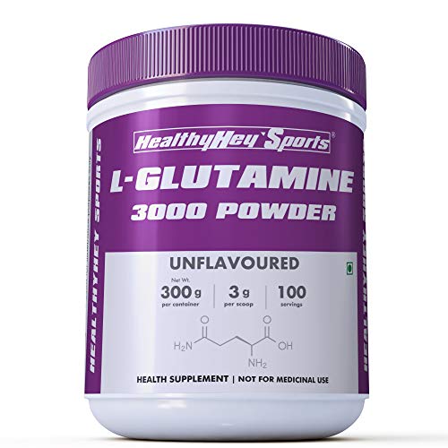 Product Cover HealthyHey Sports 100 Servings Glutamine Powder for Muscle Growth and Recovery (Unflavoured, 300g)