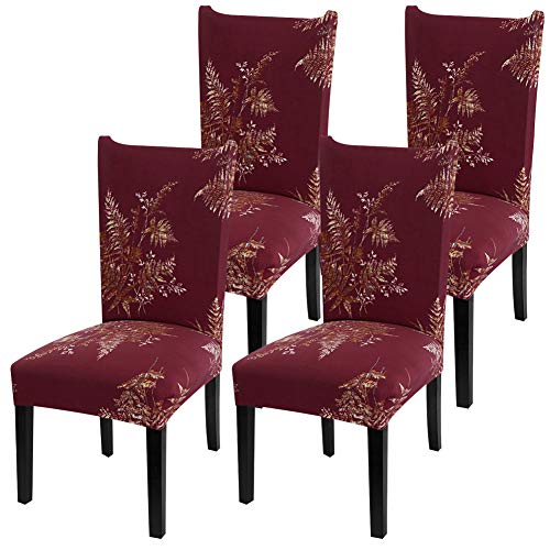 Product Cover Fuloon 4 Pack Super Fit Stretch Removable Washable Short Dining Chair Protector Cover Seat Slipcover for Hotel,Dining Room,Ceremony,Banquet Wedding Party (Red)