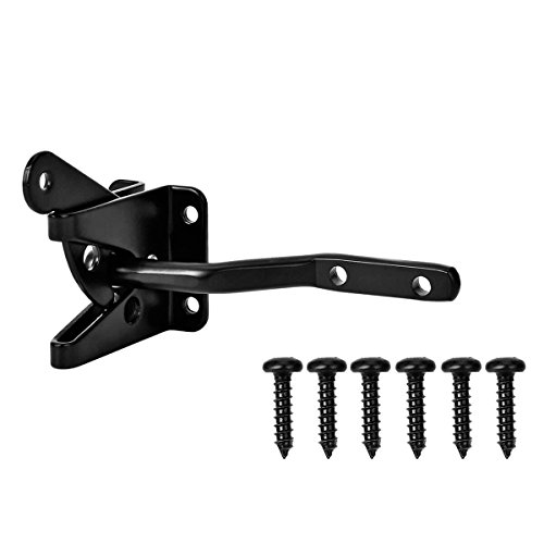 Product Cover Self-Locking Gate Latch - Post Mount Automatic Gravity Lever Wood Fence Gate Latches with Fasteners/4.7 Inch Black Finish Steel Gate Latch to Secure Pool& Yard
