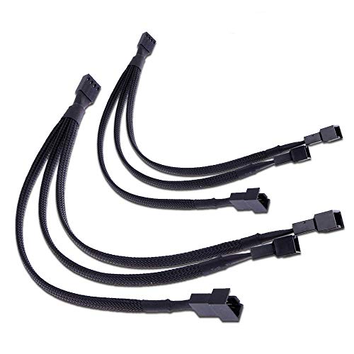 Product Cover PWM Fan Splitter, TeamProfitcom Adapter Cable Sleeved Braided Y Splitter Computer PC 4 Pin Fan Extension Power Cable 1 to 3 Converter 10 inches (2 Pack)