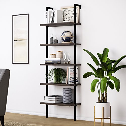 Product Cover Nathan James 65501 Theo 5-Shelf Wood Ladder Bookcase with Metal Frame, Dark Walnut Brown/Black