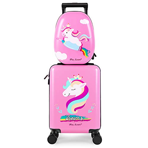 Product Cover Unicorn Kids Carry on Luggage Set with Spinner Wheels, Girls Travel Suitcase - Pink