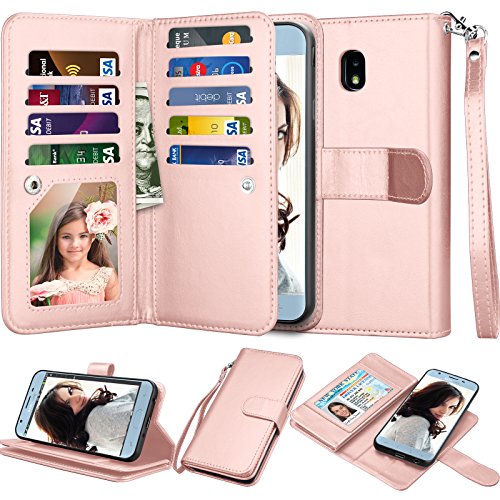 Product Cover Njjex Wallet Case for Galaxy J7 2018/J7 Refine/J7 V 2nd Gen/J7 Aero/J7 Aura/J7 Top/J7 Crown/J7 Eon/J7 Star, PU Leather Card Slots Holder Kickstand Flip Cover & Lanyard for Samsung J7 Star [Rosegold]