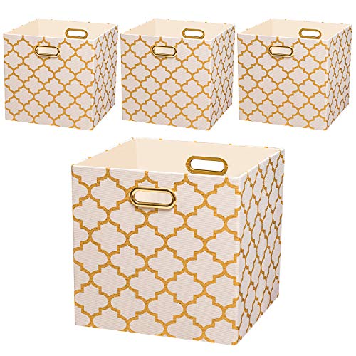 Product Cover Posprica Storage Bins, 13×13 Storage Cubes, Collapsible Baskets Boxes Containers Fabric Drawers (4pcs, White Lantern Patterned)