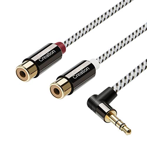 Product Cover 3.5mm to 2RCA Female Cable, CableCreation 3ft Angle 3.5mm Mini-Jack to RCA Stereo Audio Y Cable Gold Plated, Compatible iPhone,iPod,MP3,Tablets,HiFi Stereo System, Speaker Black and White/0.92m