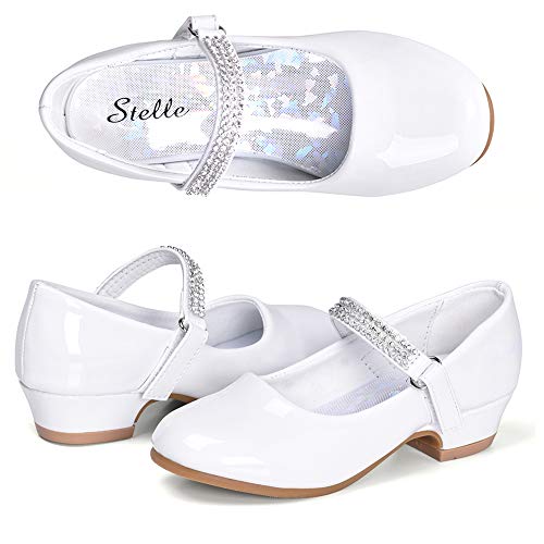 Product Cover STELLE Girls Mary Jane Shoes Low Heel Party Dress Shoes for Kids (11ML, White)