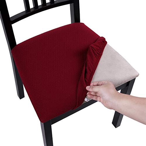 Product Cover Homaxy Premium Jacquard Dining Room Chair Seat Covers, Washable Spandex Stretch Dinning Chair Upholstered Cushion Cover, Waffle Slipcover Protectors with Ties - Set of 2, Burgundy