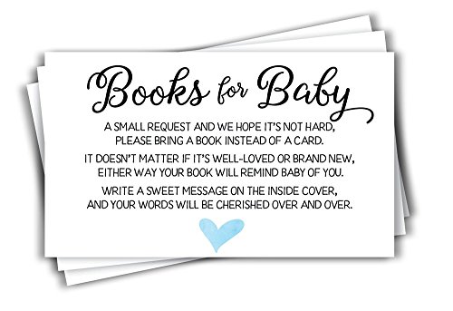 Product Cover 50 Blue Watercolor Heart Baby Shower Book Insert Request Cards (50-Cards)