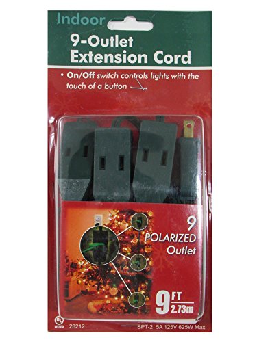 Product Cover 9 Foot Christmas Extension Cord with 9 Polarized Outlets & On/Off Switch - UL Listed