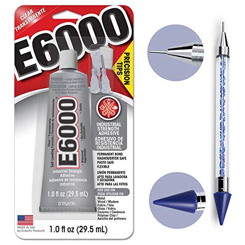 Product Cover Bundle - E6000 1.0 Ounce (29.5mL) Tube with Precision Tips Industrial Strength Adhesive for Crafting and Pixiss 6-inch Jewel Picker Setter Pickup Tool - Wax Pencil Rhinestone Applicator Kit