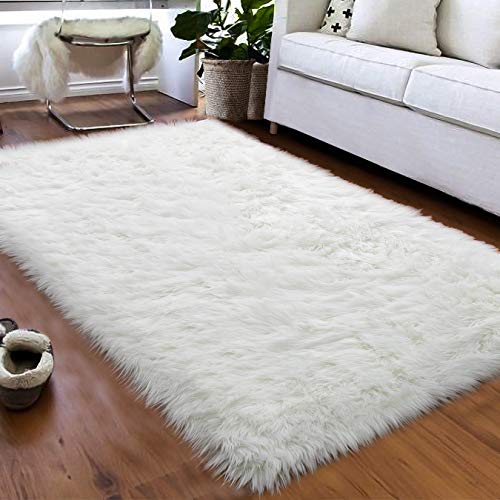 Product Cover Softlife Faux Fur Sheepskin Area Rug Shaggy Wool Carpet for Bedroom Girls Living Room Home Decor (3ft x 5ft, White)