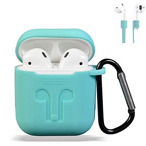 Product Cover AirPods Case Cover, Silicone Protective Case and Skin for Airpods Charging Case with Airpods Anti-Lost Strap/Airpods Hooks, [Buy 1 Get 5 Accessories] (Mint Green)