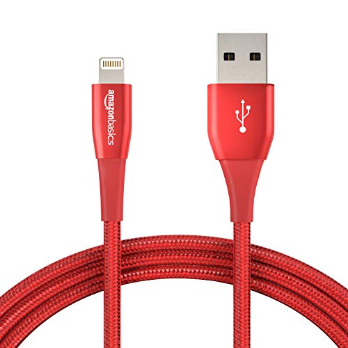 Product Cover AmazonBasics Double Nylon Braided USB A Cable with Lightning Connector, Premium Collection, MFi Certified iPhone Charger, 6 Foot, Red