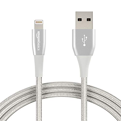Product Cover AmazonBasics Double Nylon Braided USB A Cable with Lightning Connector, Premium Collection, MFi Certified iPhone Charger, 6 Foot, Silver